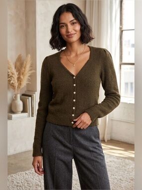 Heartloom Olive Button-Up Cardigan Sweater